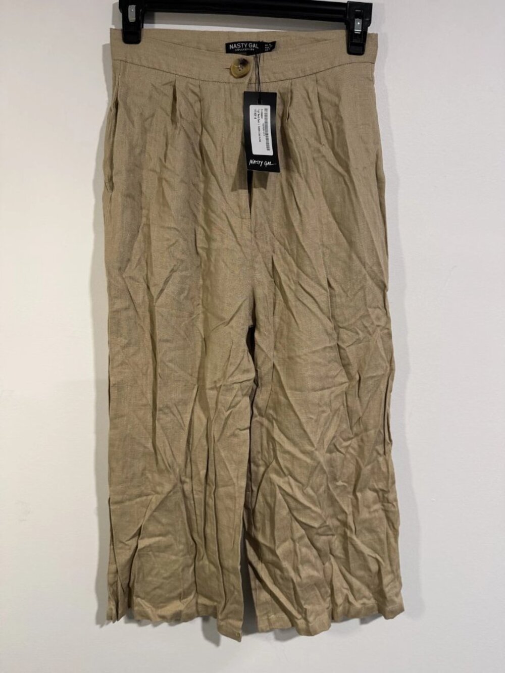 Nasty Gal Women's Khaki Linen Blend Wide Leg Culotte Pants Sz 4 (NWT)